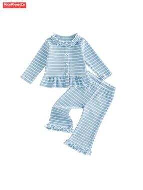 Toddler Girl Cotton Blend 2-Piece Outfit Long Sleeve Top Flared Pants Set